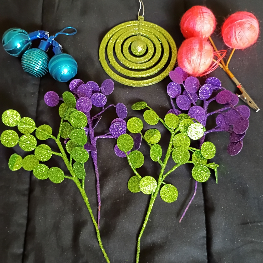 Glittery Green and Purple Decorative Picks